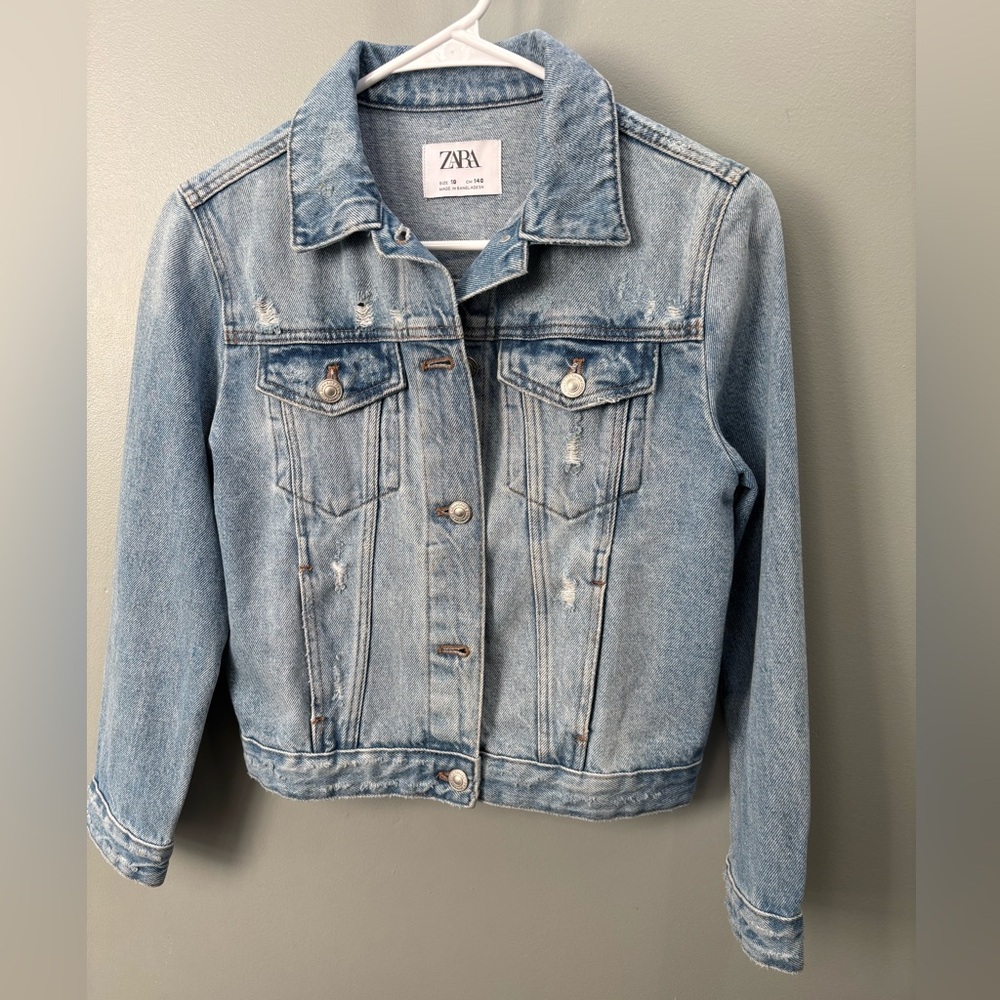 Zara Distressed Blue Denim Jacket girls 10